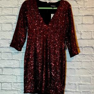 Burgundy Sequin V-Neck Dress